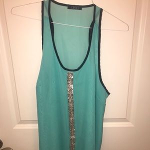 Juniors plus aqua sheer dressy tank w/ sequins